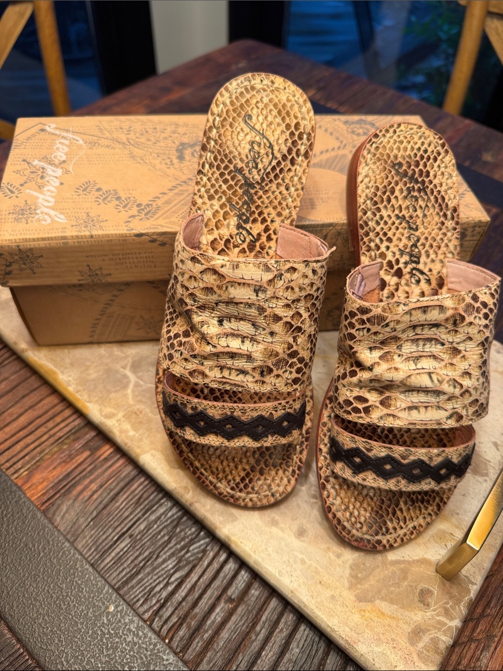 Free People Saturday Sandal Women's Sandals in Snakeskin, Tan, Black NWT